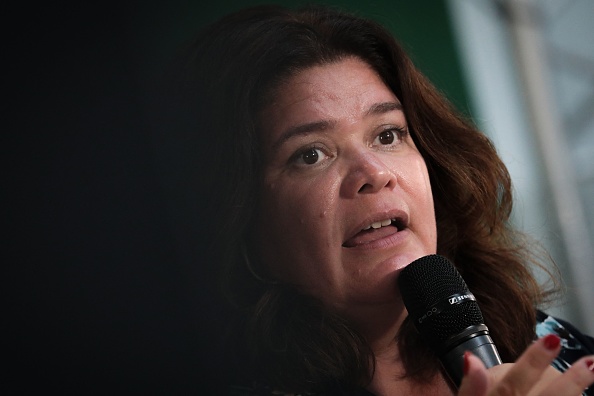 La députée LFI Raquel Garrido lors des journées d'été d'EELV au Havre, le 24 août 2023. (Photo LOU BENOIST/AFP via Getty Images)