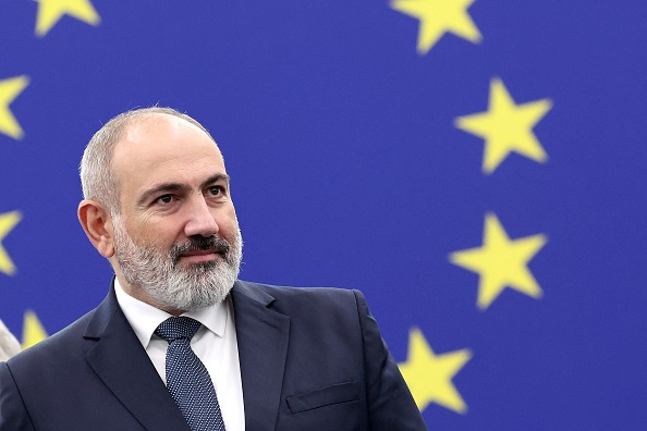 Le Premier ministre arménien Nikol Pachinian au Parlement européen à Strasbourg, le 17 octobre 2023. (Photo FREDERICK FLORIN/AFP via Getty Images)