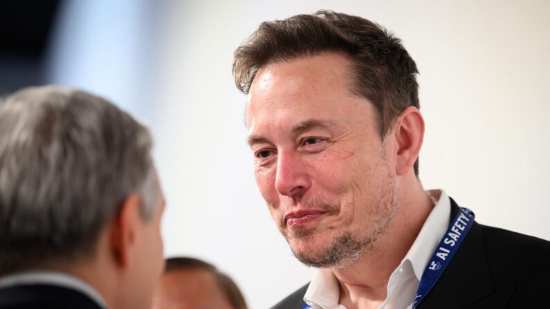 Elon Musk lors de la première journée du sommet sur la sécurité de l'IA à Bletchley, en Angleterre, le 1er novembre 2023. (Leon Neal/Getty Images)