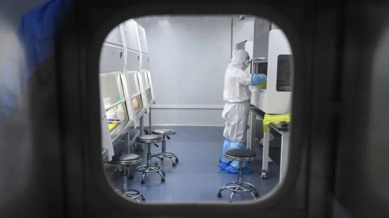 Un technicien du laboratoire du groupe BGI travaille sur des échantillons de personnes à tester pour le COVID-19 au laboratoire « Fire Eye » à Wuhan, le 6 février 2020. (STR/AFP via Getty Images)