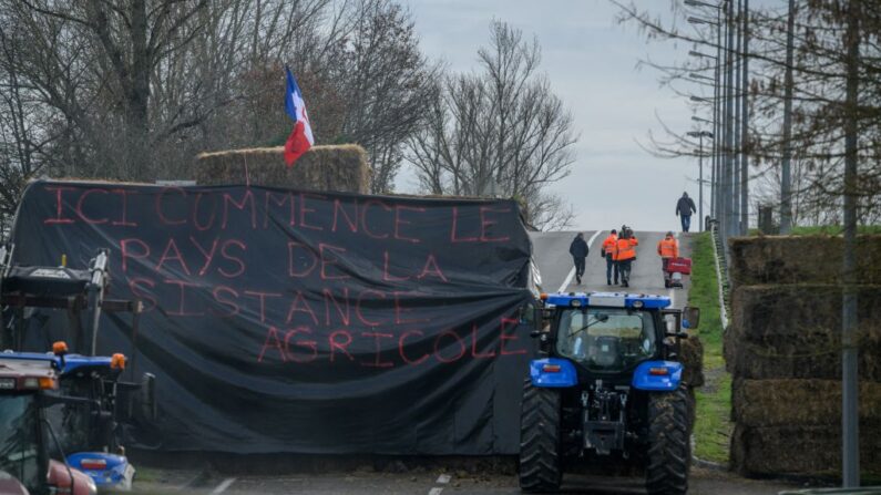 Manifestation des agriculteurs à Golfech, le 22 janvier 2024. (Photo ED JONES/AFP via Getty Images)