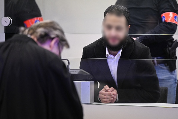 L'accusé Salah Abdeslam à la Cour d'assises de Bruxelles-Capitale en avril 2023. (Photo LAURIE DIEFFEMBACQ/BELGA MAG/AFP via Getty Images)