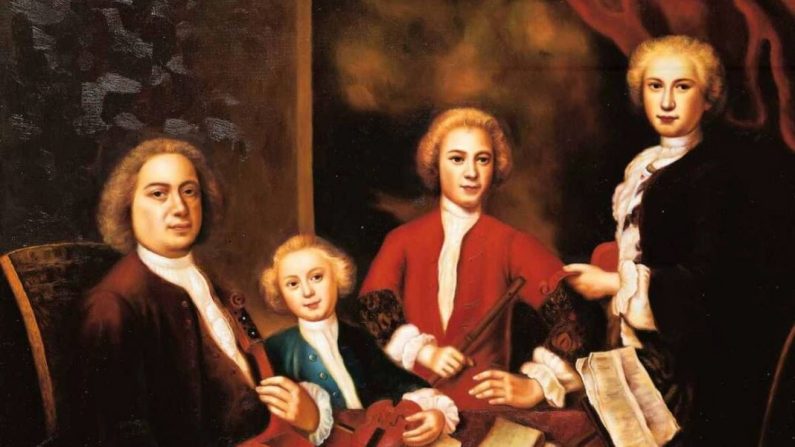 J.S. Bach et quelques-uns de ses fils. L'auteur et la date de ce portrait de famille sont inconnus. (Domaine public)
