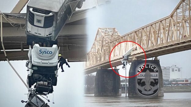 La conductrice d’un camion semi-remorque bascule sur un pont de 21 mètres au-dessus de la rivière Ohio, puis un pompier héroïque a fait ceci