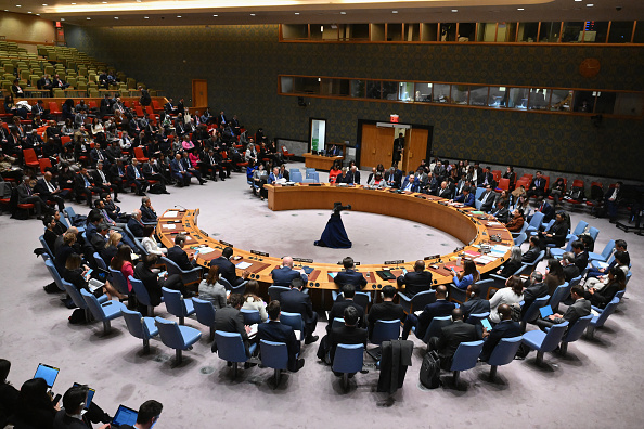Le Conseil de sécurité des Nations unies réuni au siège de l'ONU à New York, le 25 mars 2024. (Photo ANGELA WEISS/AFP via Getty Images)