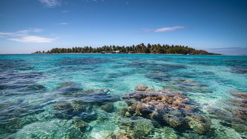 Vue de l'atoll de Toau, rattaché à la commune de Fakarava, dans l'Archipel des Tuamotu, en Polynésie française, le 14 octobre 2015. (Crédit photo GREGORY BOISSY/AFP via Getty Images)