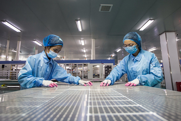 Usine de modules solaires à Haian, dans la province chinoise de Jiangsu (est). (Photo STR/AFP via Getty Images)