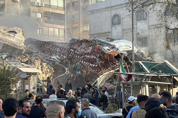 La frappe sur le consulat iranien à Damas  en Syrie le 1er avril, a fait 16 morts.  (Photo MAHER AL MOUNES/AFP via Getty Images)