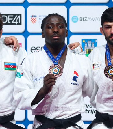 Joan-Benjamin Gaba a ouvert son palmarès international en remportant la médaille de bronze de la catégorie des -73 kg des Championnats d'Europe de judo, vendredi à Zagreb. (Photo : DAMIR SENCAR/AFP via Getty Images)