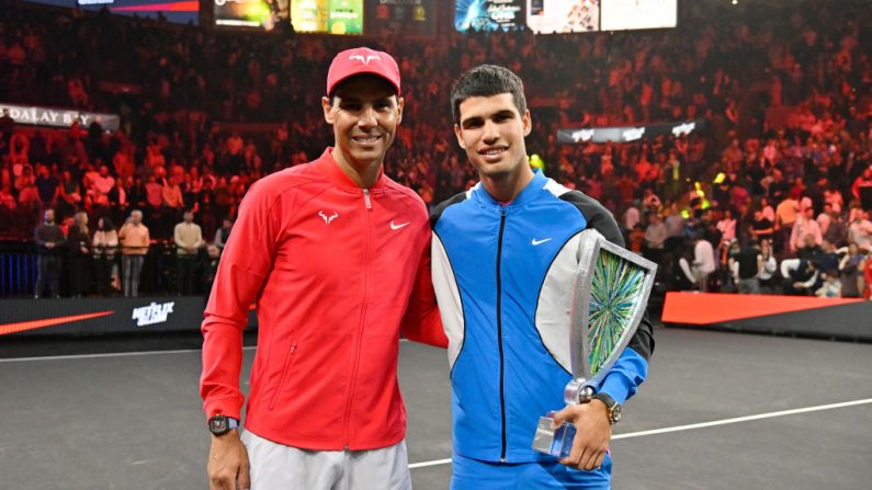 "Si tout se passe bien, on va jouer en double aux JO" à Paris cet été avec Rafael Nadal, a espéré le jeune Espagnol Carlos Alcaraz. (Photo : David Becker/Getty Images for Netflix © 2024)