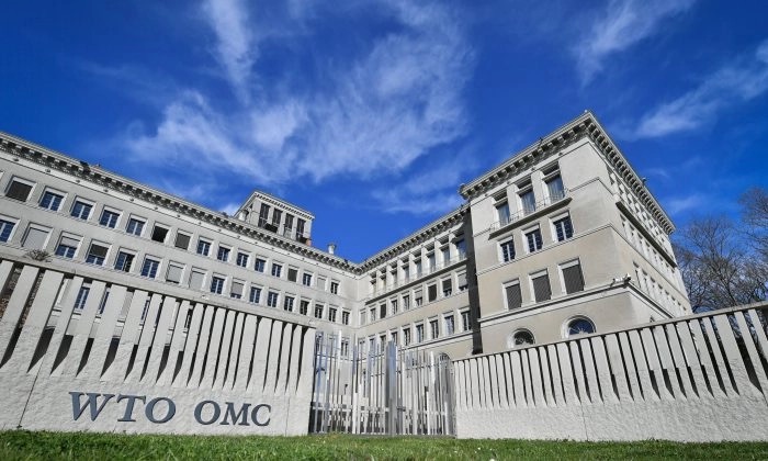Le siège de l'Organisation mondiale du commerce à Genève, le 12 avril 2018. (Fabrice Coffrini/AFP/Getty Images)