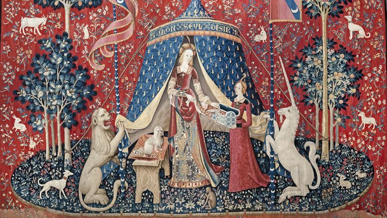 « Mon seul désir », entre 1484 et 1500. Laine et soie ; 3,8 x 4,6 mètres. Musée de Cluny, Paris. (Domaine public)