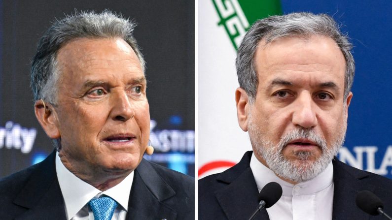 (À g.) L'envoyé spécial des États-Unis au Moyen-Orient, Steve Witkoff, s'exprime lors du sommet prioritaire de l'IIF à Miami Beach (Floride), le 20 février 2025. (À dr.) Le ministre iranien des Affaires étrangères, Abbas Araghchi, participe à une conférence de presse à Erevan, en Arménie, le 25 mars 2025. (Chandan Khanna, Karen Minasyan/AFP via Getty Images)