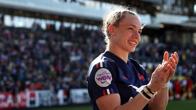 Co-capitaine du XV de France, Marine Ménager prendra sa retraite sportive après la Coupe du monde de rugby, cet été en Angleterre (22 août-27 septembre). (Photo : ROMAIN PERROCHEAU/AFP via Getty Images)