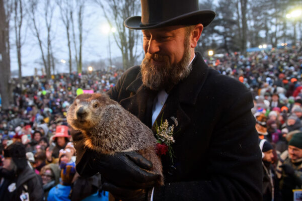 "Punxsutawney Phil" Looks For His Shadow At Annual Groundhog Day Ritual In PA