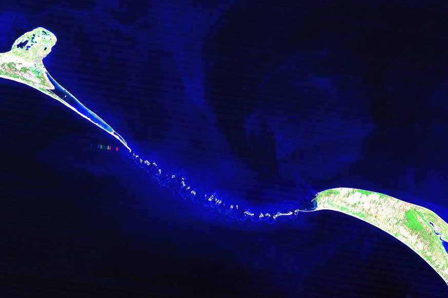 Adam's Bridge, also known as Rama's Bridge, or Ram Setu, between India and Sri Lanka. (NASA)